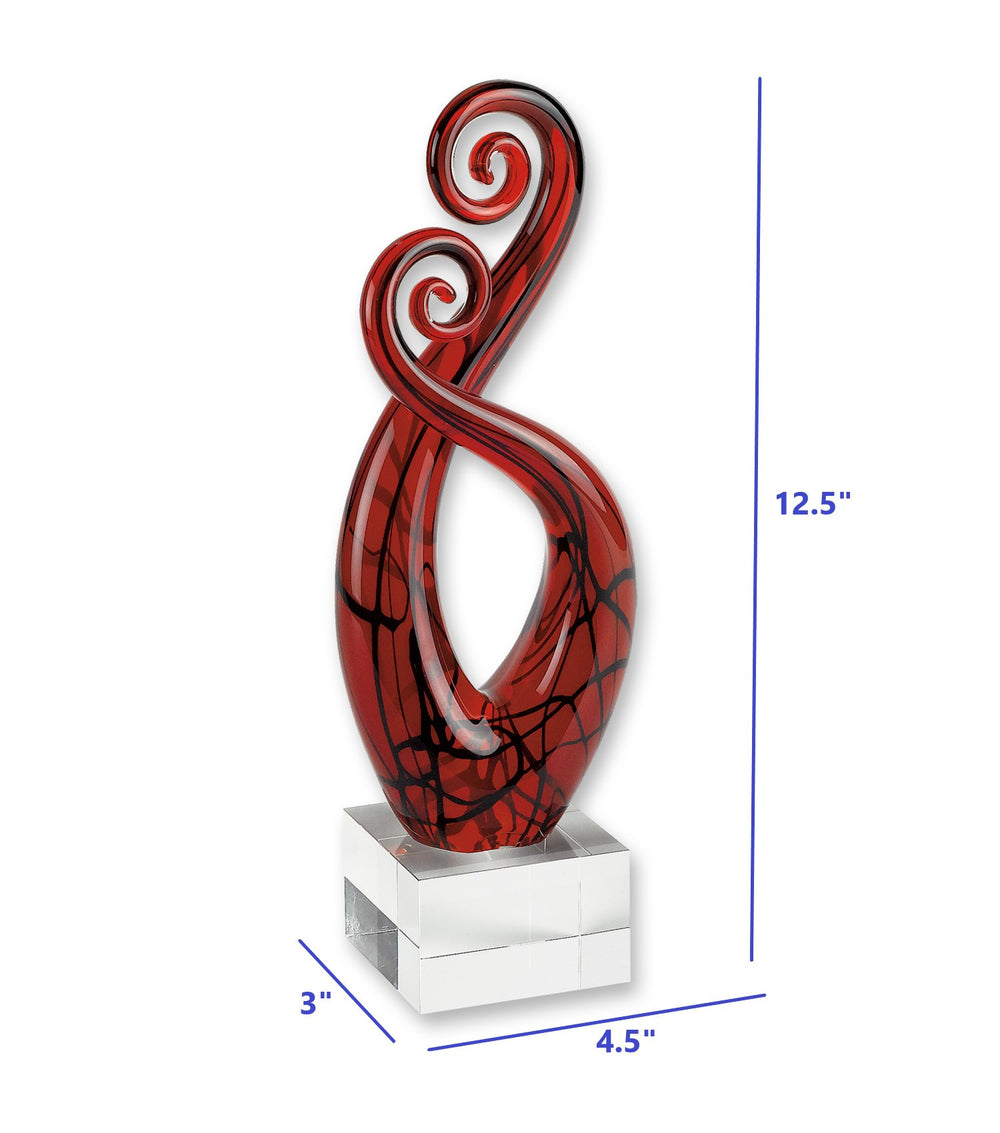 13" Clear Burgundy and Black Murano Glass Modern Abstract Tabletop Sculpture - Homeroots