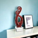 13" Clear Burgundy and Black Murano Glass Modern Abstract Tabletop Sculpture - Homeroots