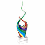 14" Clear Red Blue Yellow Murano Glass Modern Abstract Tabletop Sculpture - Homeroots - Flyclothing LLC