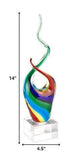 14" Clear Red Blue Yellow Murano Glass Modern Abstract Tabletop Sculpture - Homeroots