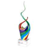 14" Clear Red Blue Yellow Murano Glass Modern Abstract Tabletop Sculpture - Homeroots - Flyclothing LLC