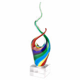 14" Clear Red Blue Yellow Murano Glass Modern Abstract Tabletop Sculpture - Homeroots