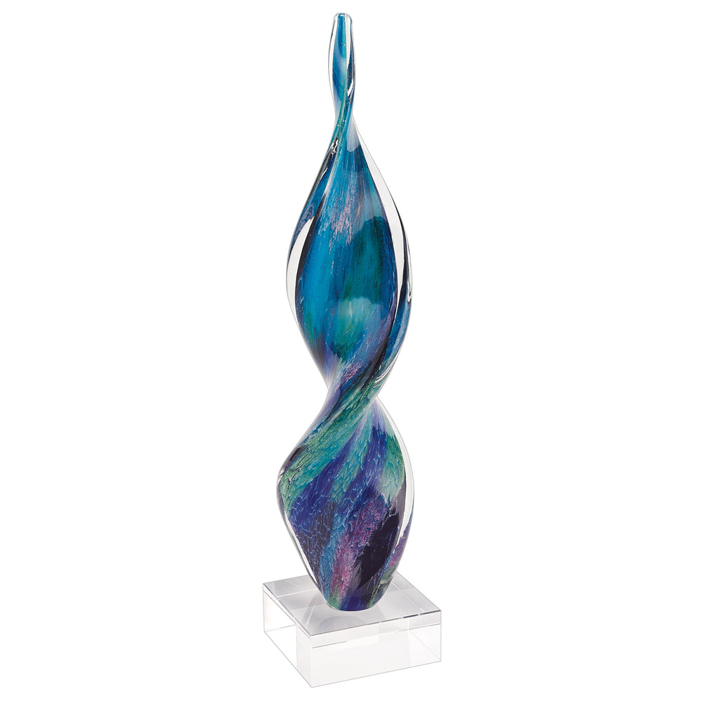 18" Blue and Green Murano Glass Modern Abstract Tabletop Sculpture - Homeroots