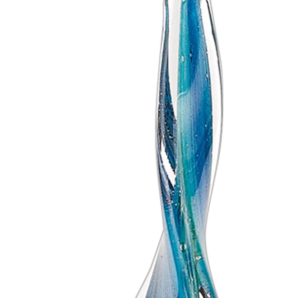 18" Blue and Green Murano Glass Modern Abstract Tabletop Sculpture - Homeroots