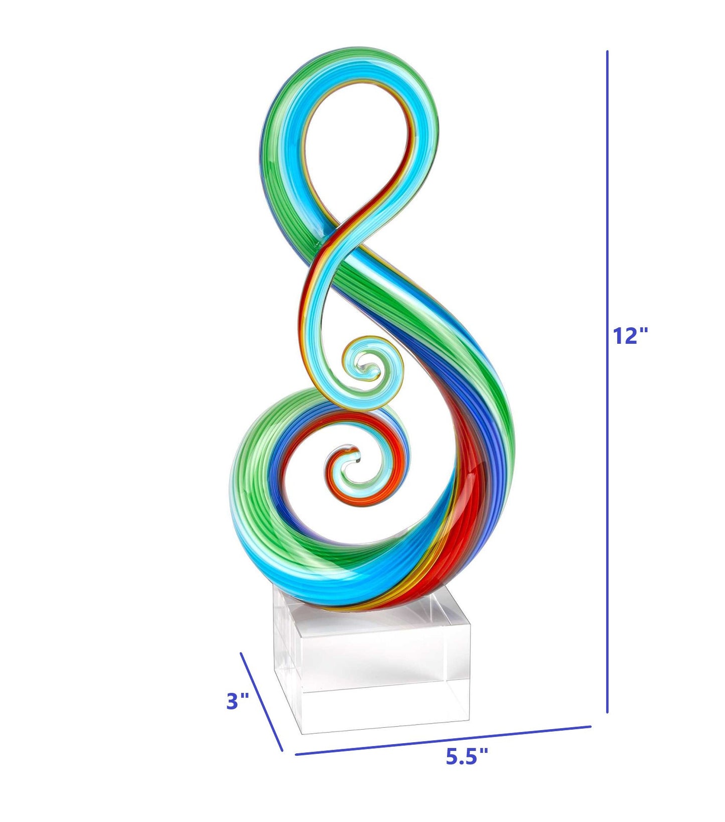12" Clear and Rainbow Murano Glass Modern Abstract Tabletop Sculpture - Homeroots - Flyclothing LLC