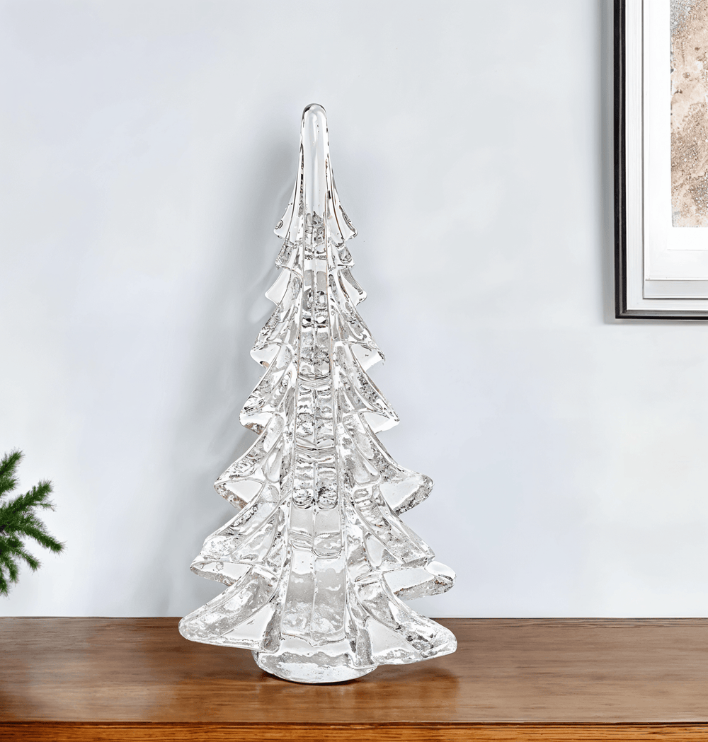 12" Mouth Blown Clear Glass Christmas Tree Sculpture - Homeroots