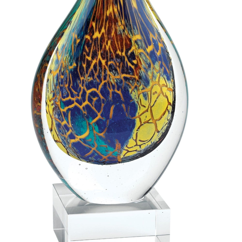 13" Blue and Yellow Murano Glass Modern Abstract Tabletop Sculpture - Homeroots