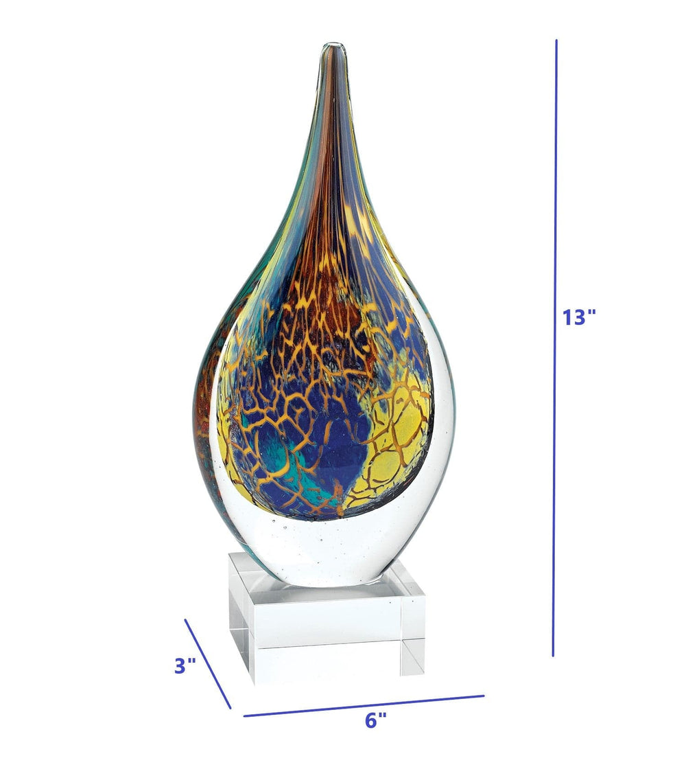 13" Blue and Yellow Murano Glass Modern Abstract Tabletop Sculpture - Homeroots