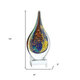13" Blue and Yellow Murano Glass Modern Abstract Tabletop Sculpture - Homeroots