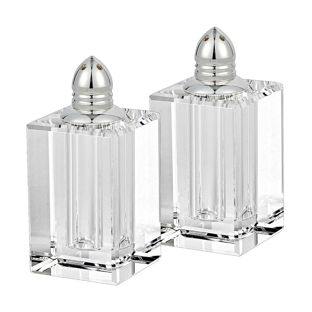 Handcrafted Optical Crystal And Silver Large Size Salt And Pepper Shakers - Homeroots