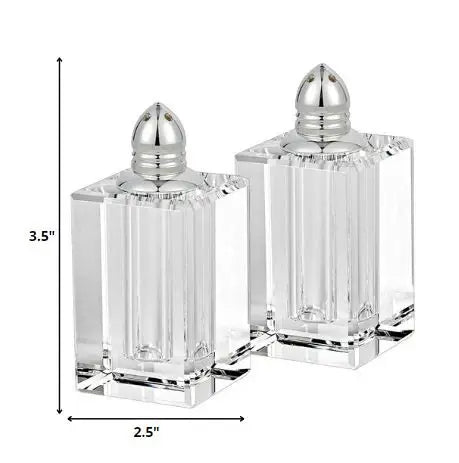 Handcrafted Optical Crystal And Silver Large Size Salt And Pepper Shakers - Homeroots - Flyclothing LLC