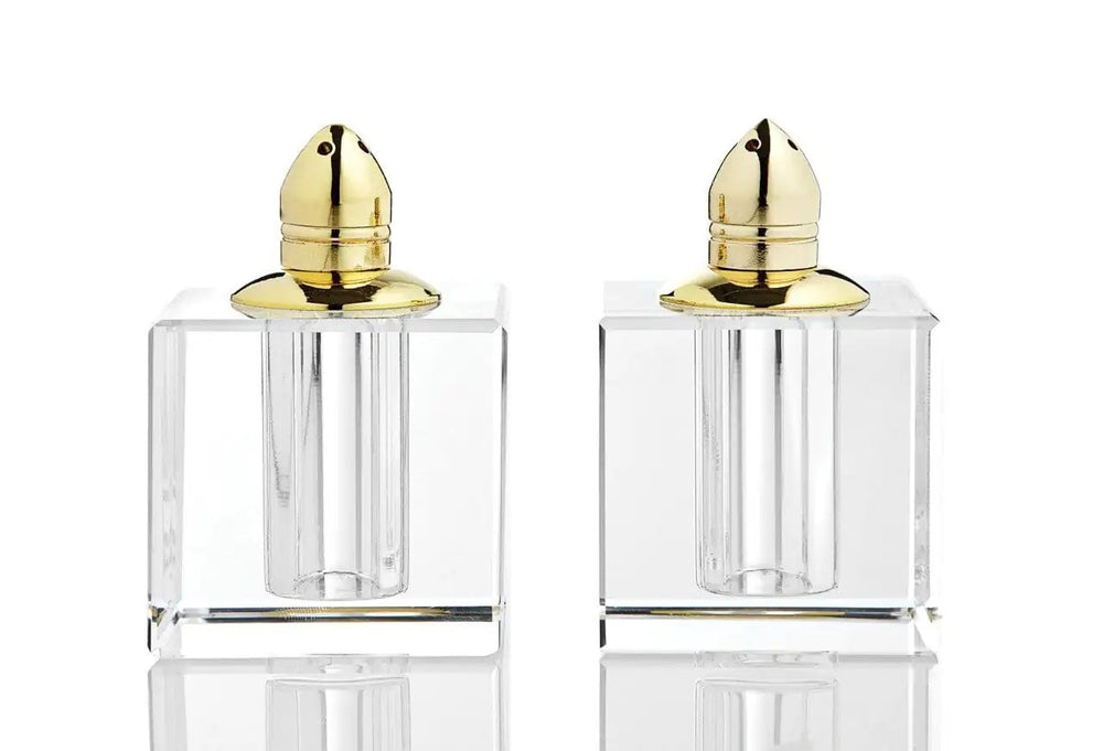 Handcrafted Optical Crystal And Gold Square Size Salt And Pepper Shakers - Homeroots