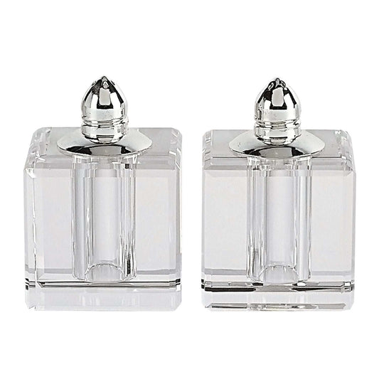 Handcrafted Optical Crystal And Silver Square Size Salt And Pepper Shakers - Homeroots - Flyclothing LLC