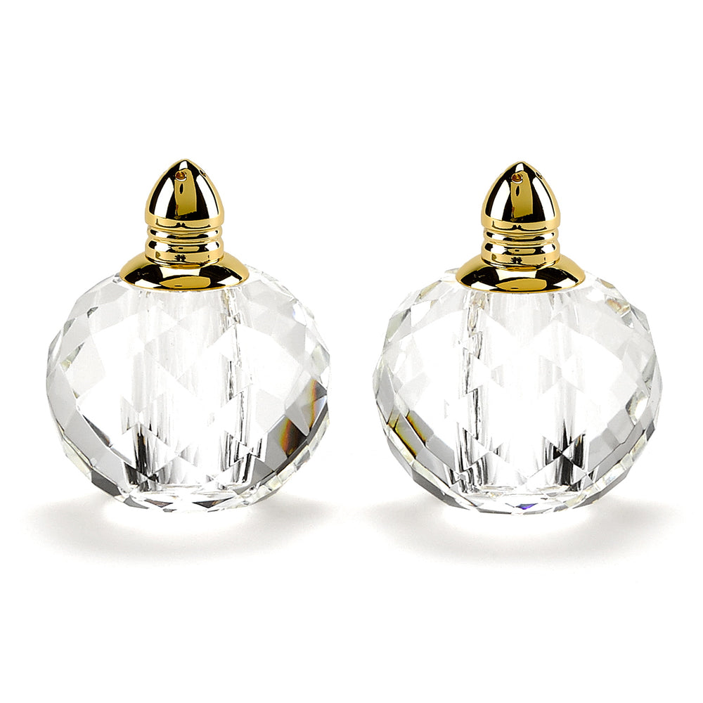 Handcrafted Optical Crystal And Gold Rounded Salt And Pepper Shakers - Homeroots