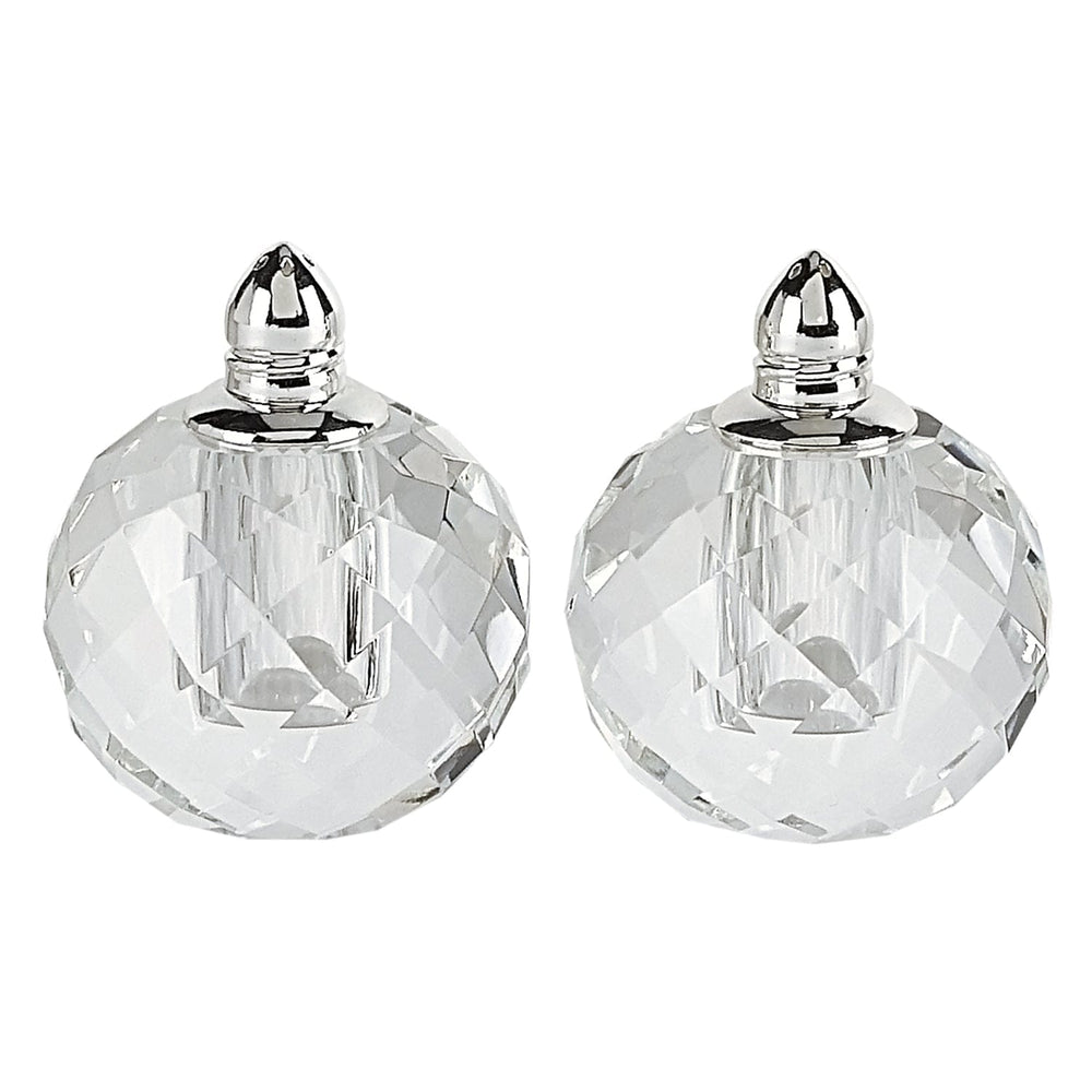 Handcrafted Optical Crystal And Silver Rounded Salt And Pepper Shakers - Homeroots