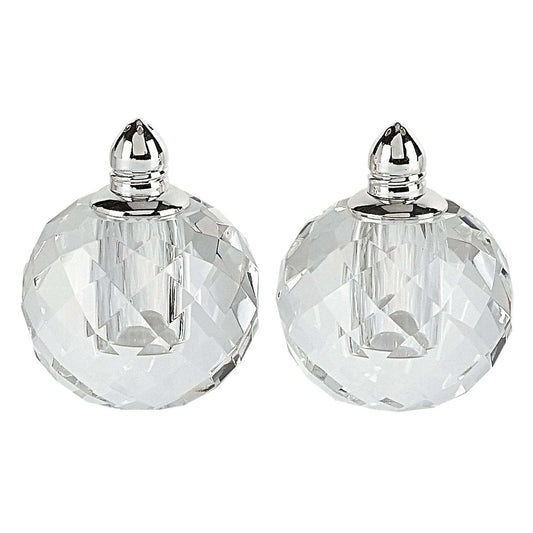 Handcrafted Optical Crystal And Silver Rounded Salt And Pepper Shakers - Homeroots - Flyclothing LLC
