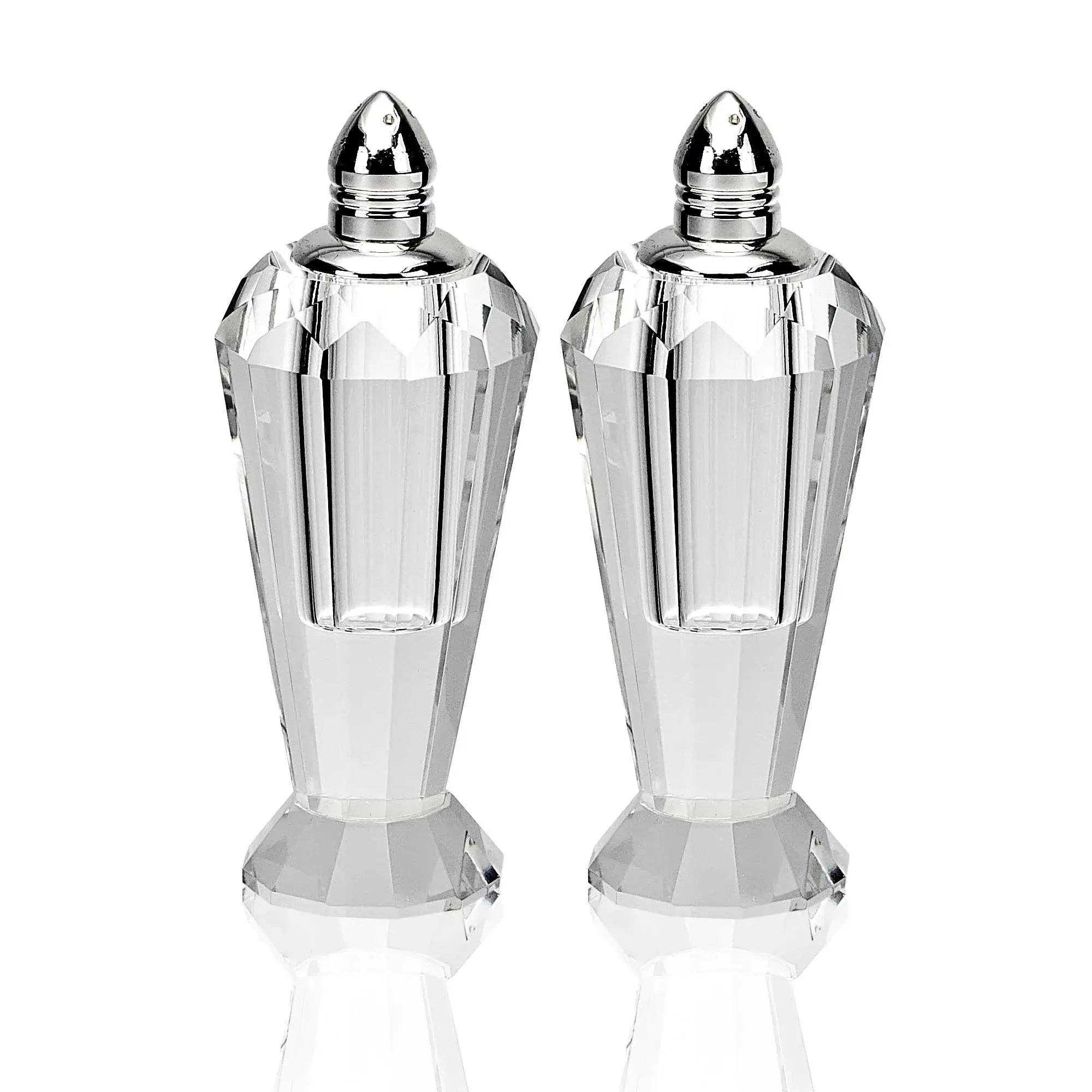 Handcrafted Optical Crystal And Silver Pair Of Salt And Pepper Shakers - Homeroots - Flyclothing LLC