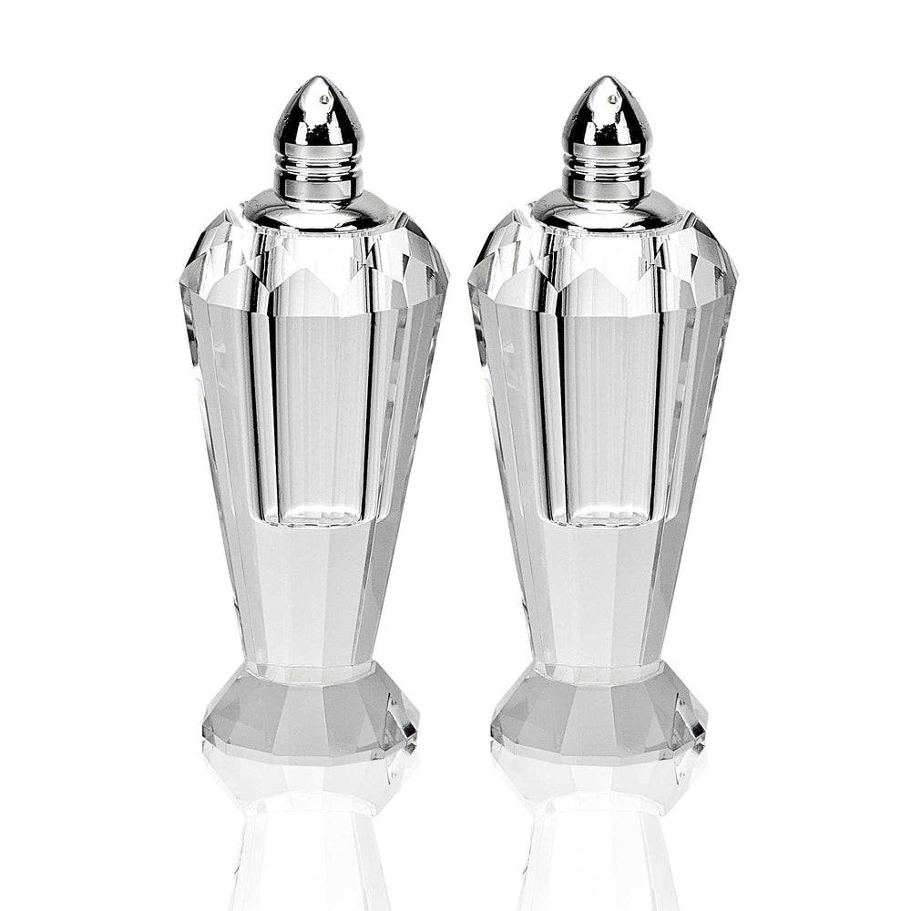 Handcrafted Optical Crystal And Silver Pair Of Salt And Pepper Shakers - Homeroots