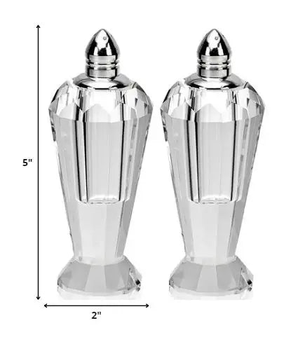 Handcrafted Optical Crystal And Silver Pair Of Salt And Pepper Shakers - Homeroots - Flyclothing LLC