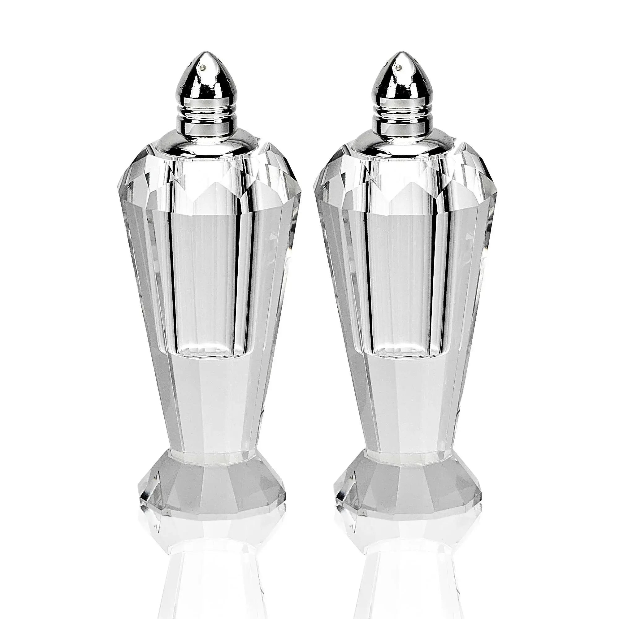 Handcrafted Optical Crystal And Silver Pair Of Salt And Pepper Shakers - Homeroots - Flyclothing LLC