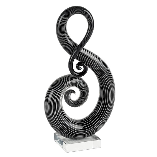 12" Black and White Murano Glass Modern Abstract Tabletop Sculpture - Homeroots
