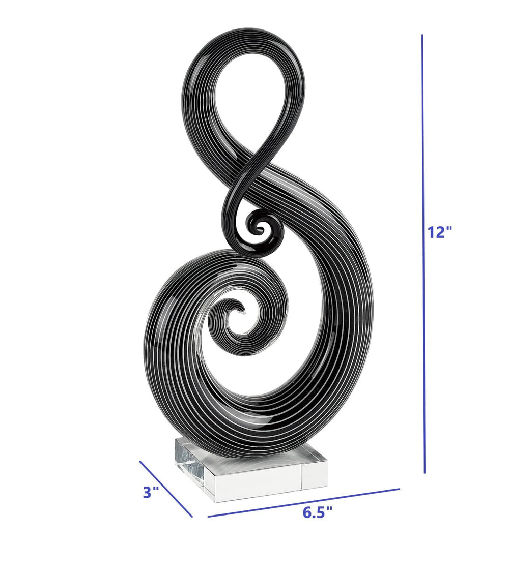 12" Black and White Murano Glass Modern Abstract Tabletop Sculpture - Homeroots