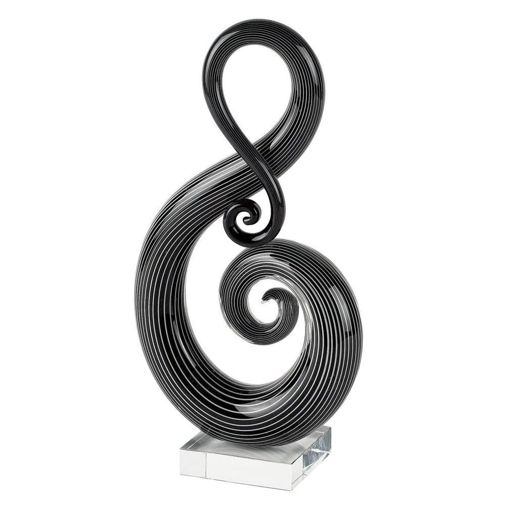 12" Black and White Murano Glass Modern Abstract Tabletop Sculpture - Homeroots