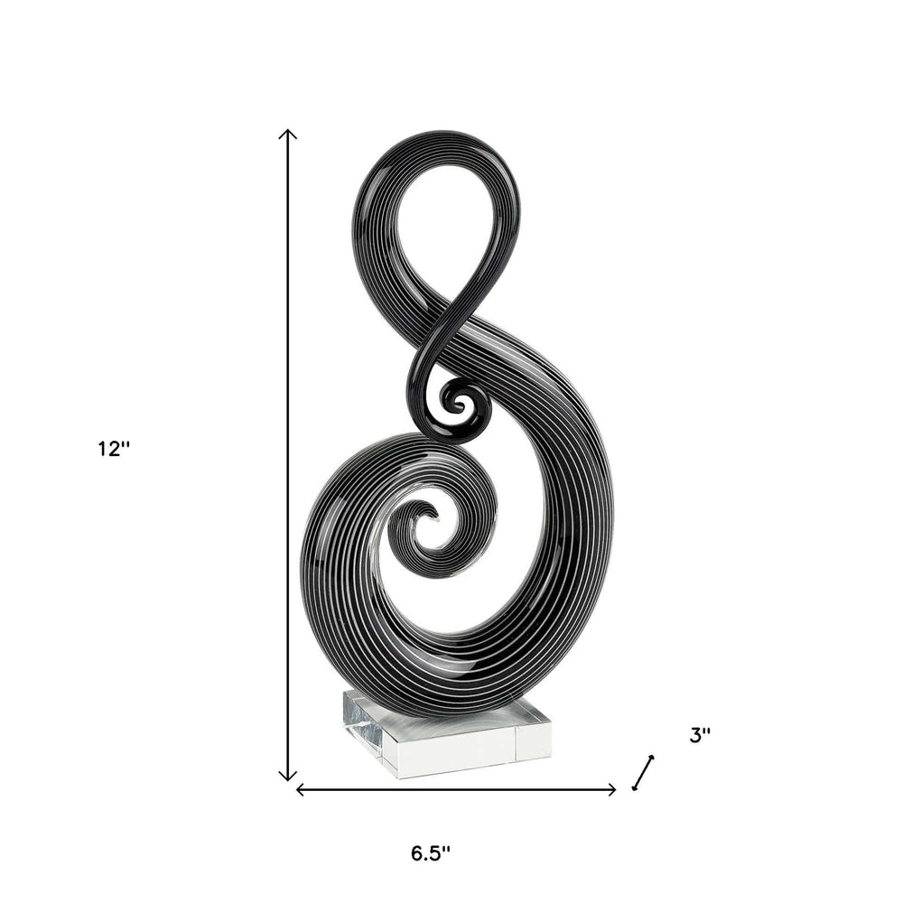 12" Black and White Murano Glass Modern Abstract Tabletop Sculpture - Homeroots