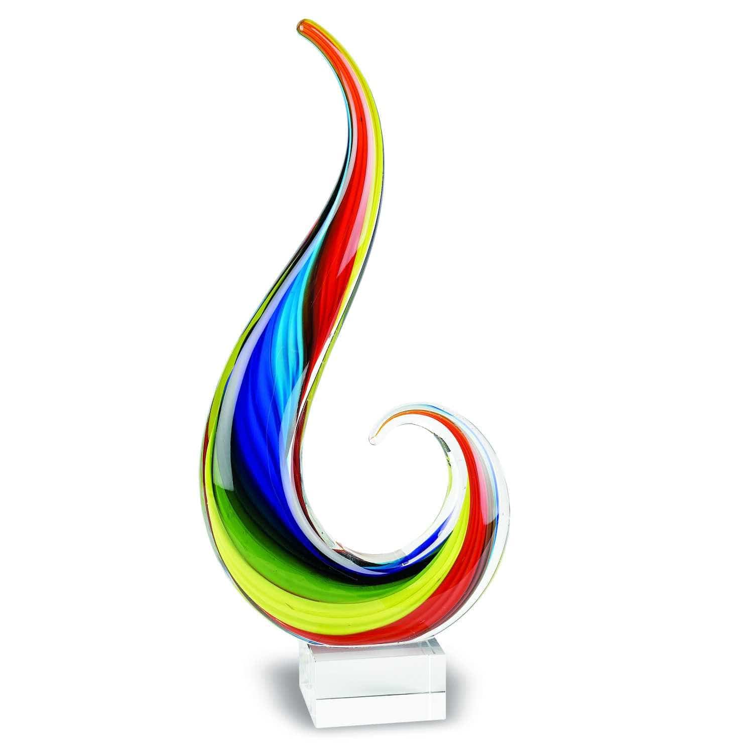 17" Blue and Red Murano Glass Modern Abstract Tabletop Sculpture - Homeroots - Flyclothing LLC