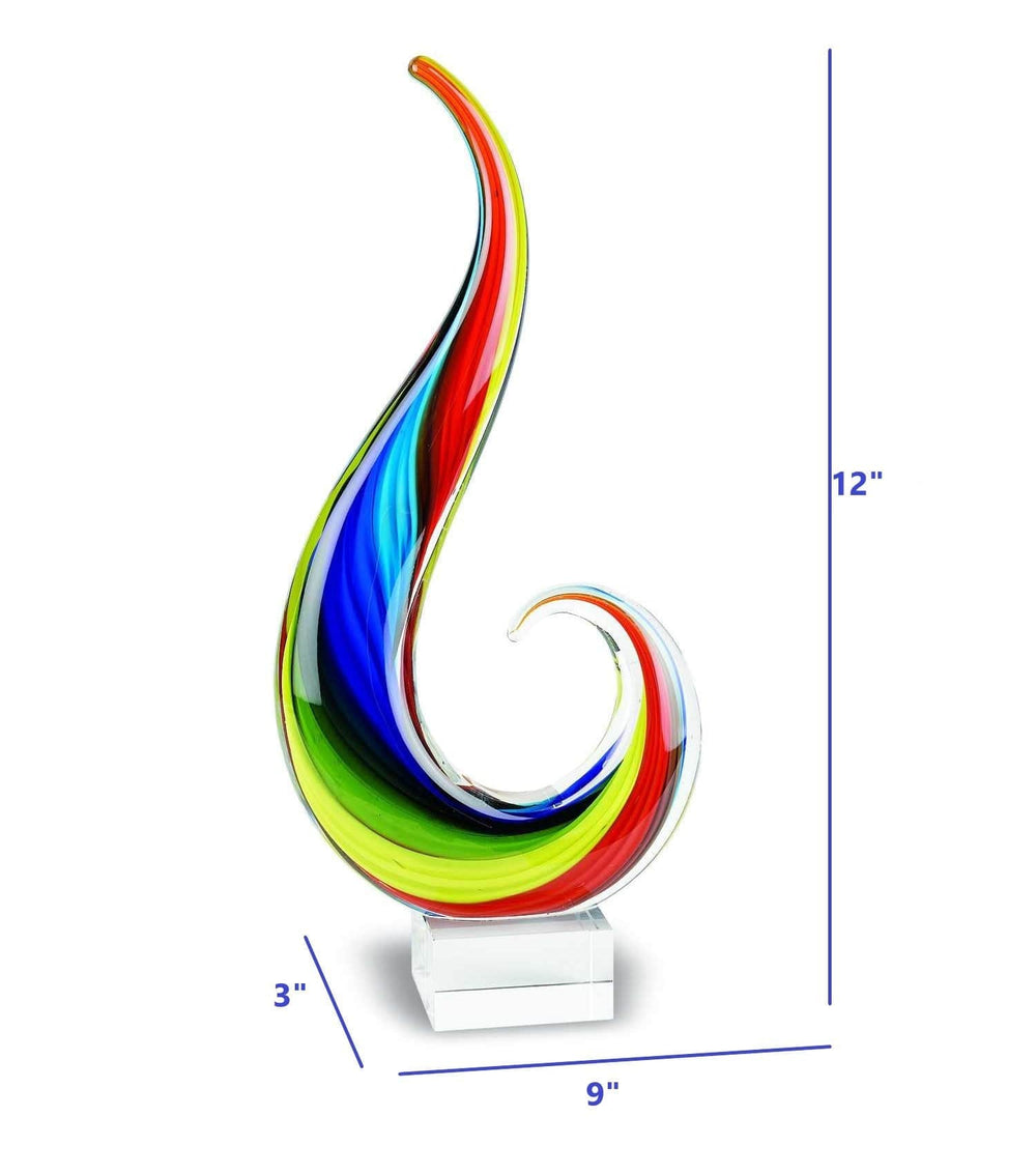 12" Clear Red Blue Yellow Murano Glass Modern Abstract Tabletop Sculpture - Homeroots