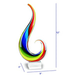 12" Clear Red Blue Yellow Murano Glass Modern Abstract Tabletop Sculpture - Homeroots