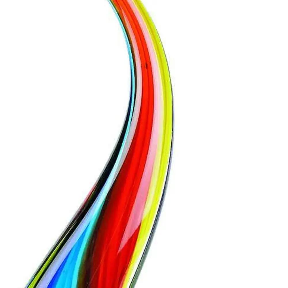 12" Clear Red Blue Yellow Murano Glass Modern Abstract Tabletop Sculpture - Homeroots