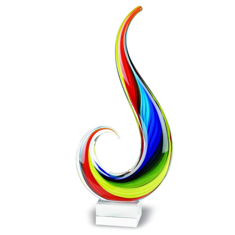 12" Clear Red Blue Yellow Murano Glass Modern Abstract Tabletop Sculpture - Homeroots