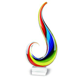 12" Clear Red Blue Yellow Murano Glass Modern Abstract Tabletop Sculpture - Homeroots