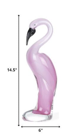 15" Pink Murano Glass Flamingo Figurine Tabletop Sculpture - Homeroots