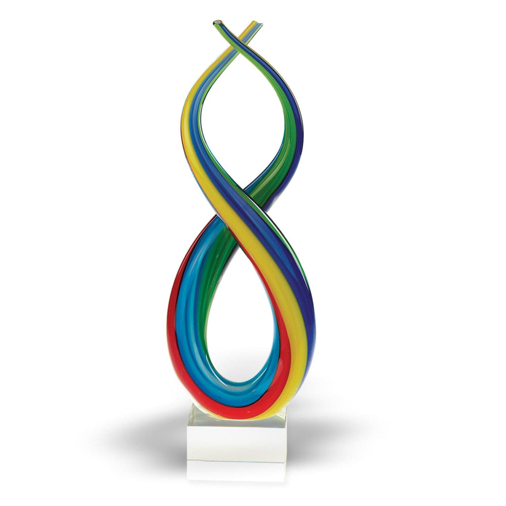 16" Clear Red Blue Yellow Murano Glass Modern Abstract Tabletop Sculpture - Homeroots