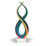 16" Clear Red Blue Yellow Murano Glass Modern Abstract Tabletop Sculpture - Homeroots