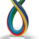 16" Clear Red Blue Yellow Murano Glass Modern Abstract Tabletop Sculpture - Homeroots