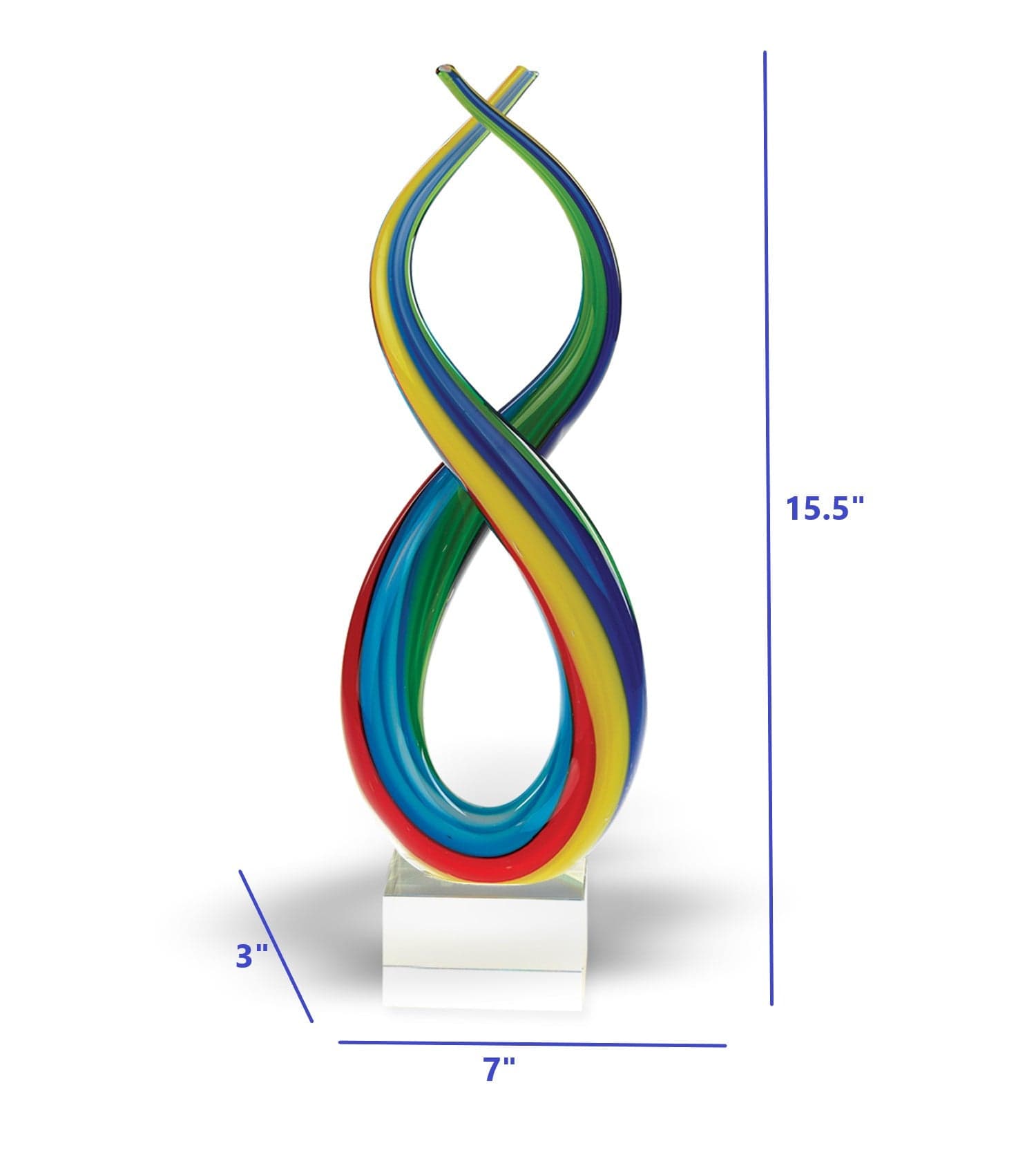 16" Clear Red Blue Yellow Murano Glass Modern Abstract Tabletop Sculpture - Homeroots - Flyclothing LLC