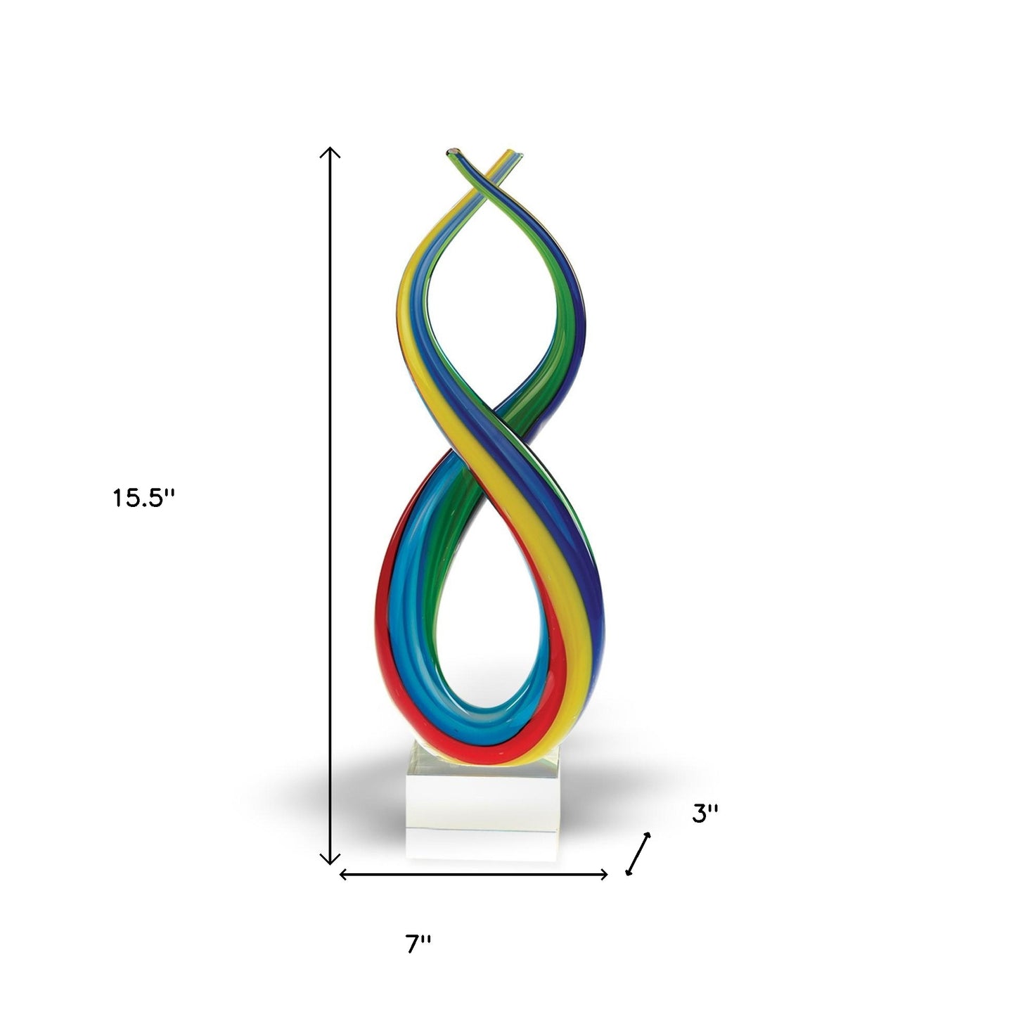16" Clear Red Blue Yellow Murano Glass Modern Abstract Tabletop Sculpture - Homeroots - Flyclothing LLC