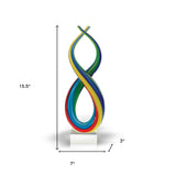 16" Clear Red Blue Yellow Murano Glass Modern Abstract Tabletop Sculpture - Homeroots - Flyclothing LLC
