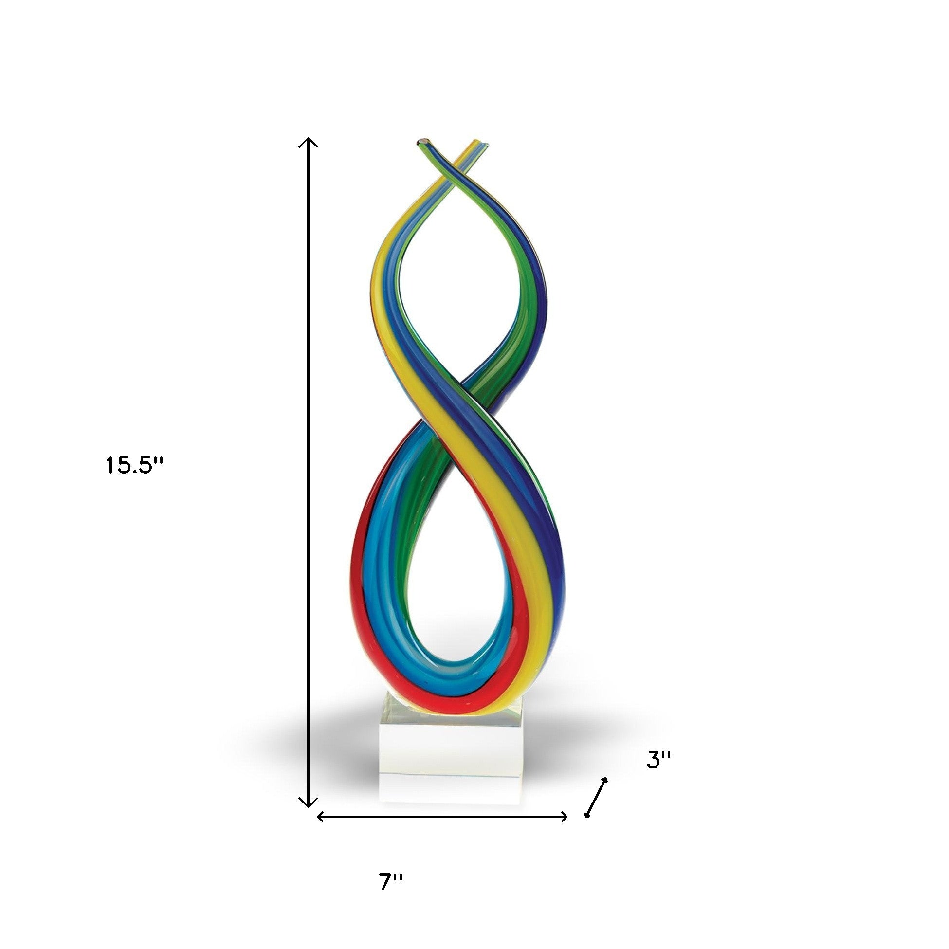 16" Clear Red Blue Yellow Murano Glass Modern Abstract Tabletop Sculpture - Homeroots - Flyclothing LLC
