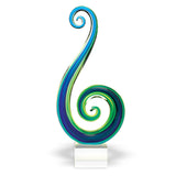 16" Blue and Green Murano Glass Modern Abstract Tabletop Sculpture - Homeroots