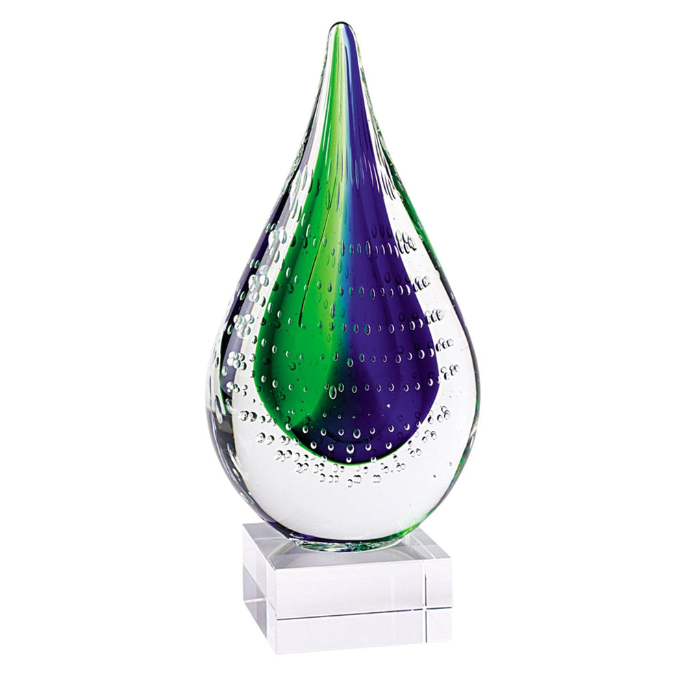 11" Clear Blue and Green Murano Glass Modern Abstract Tabletop Sculpture - Homeroots