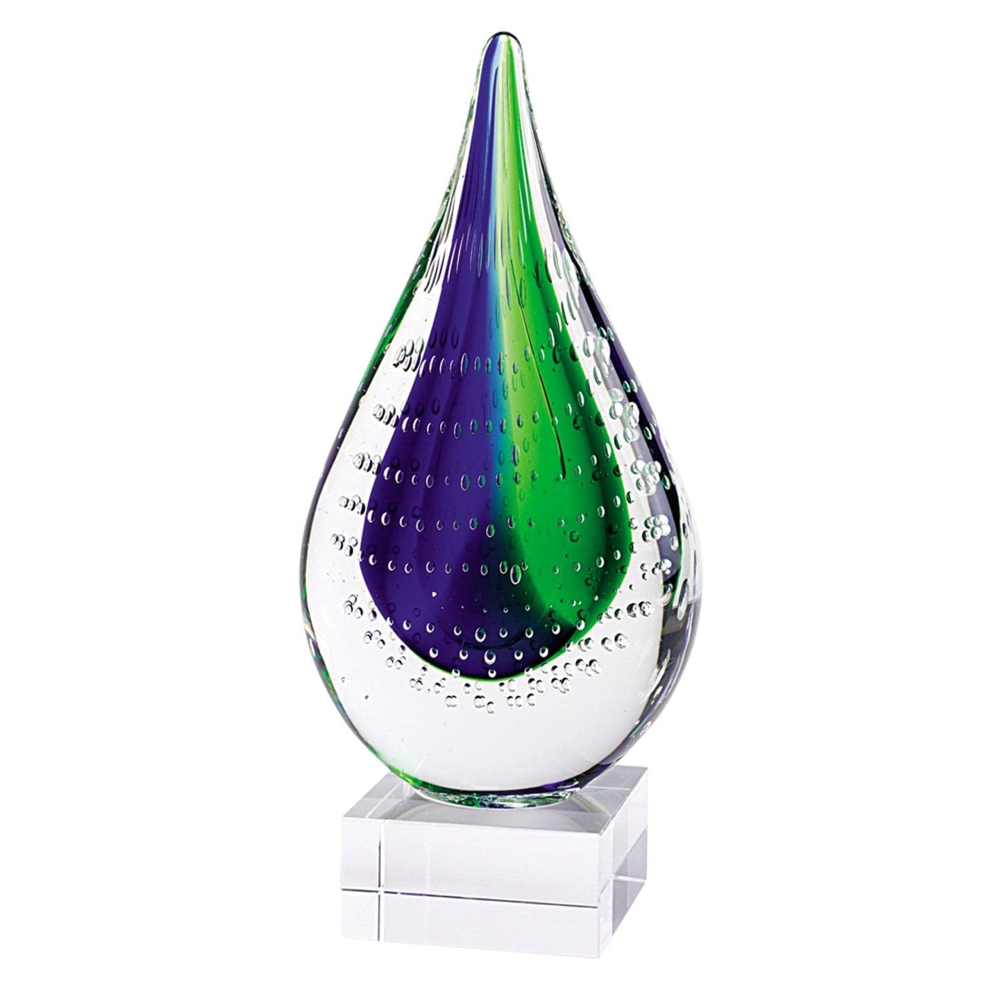 11" Clear Blue and Green Murano Glass Modern Abstract Tabletop Sculpture - Homeroots - Flyclothing LLC