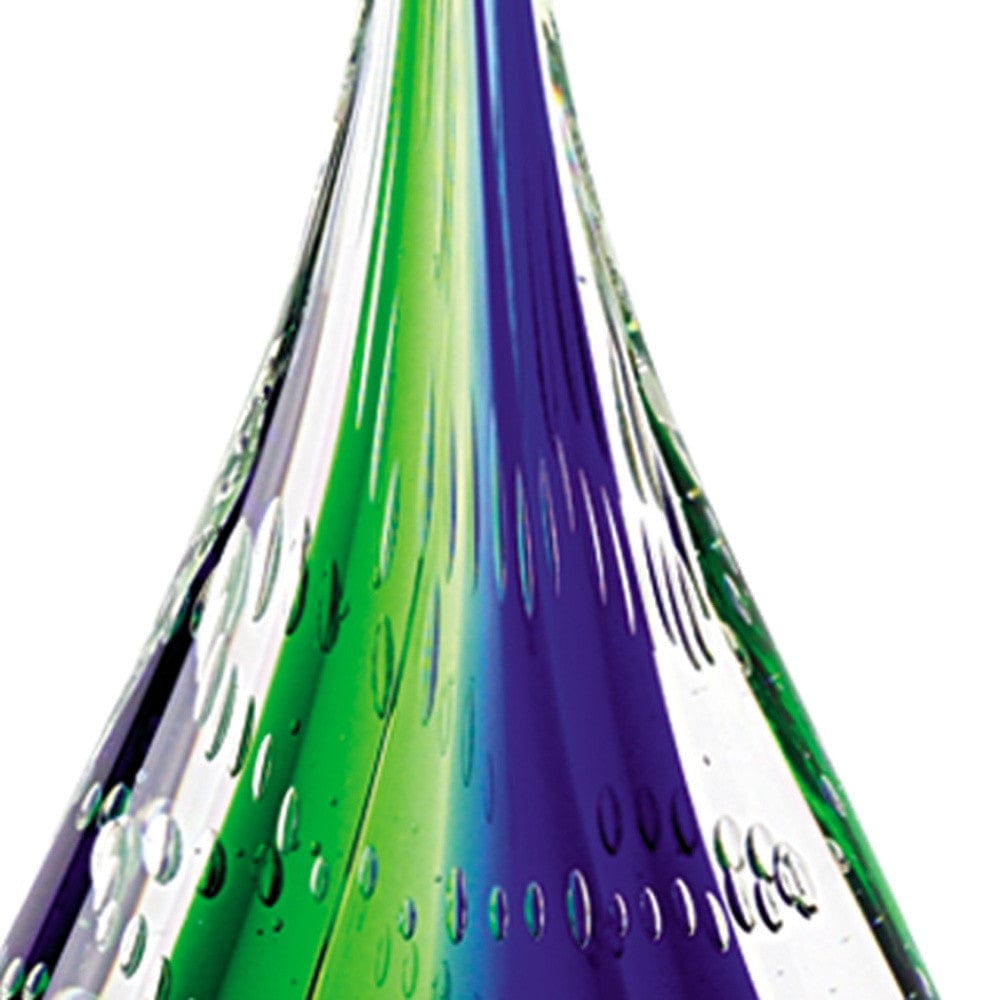 11" Clear Blue and Green Murano Glass Modern Abstract Tabletop Sculpture - Homeroots - Flyclothing LLC