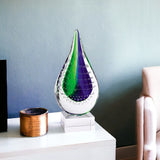 11" Clear Blue and Green Murano Glass Modern Abstract Tabletop Sculpture - Homeroots