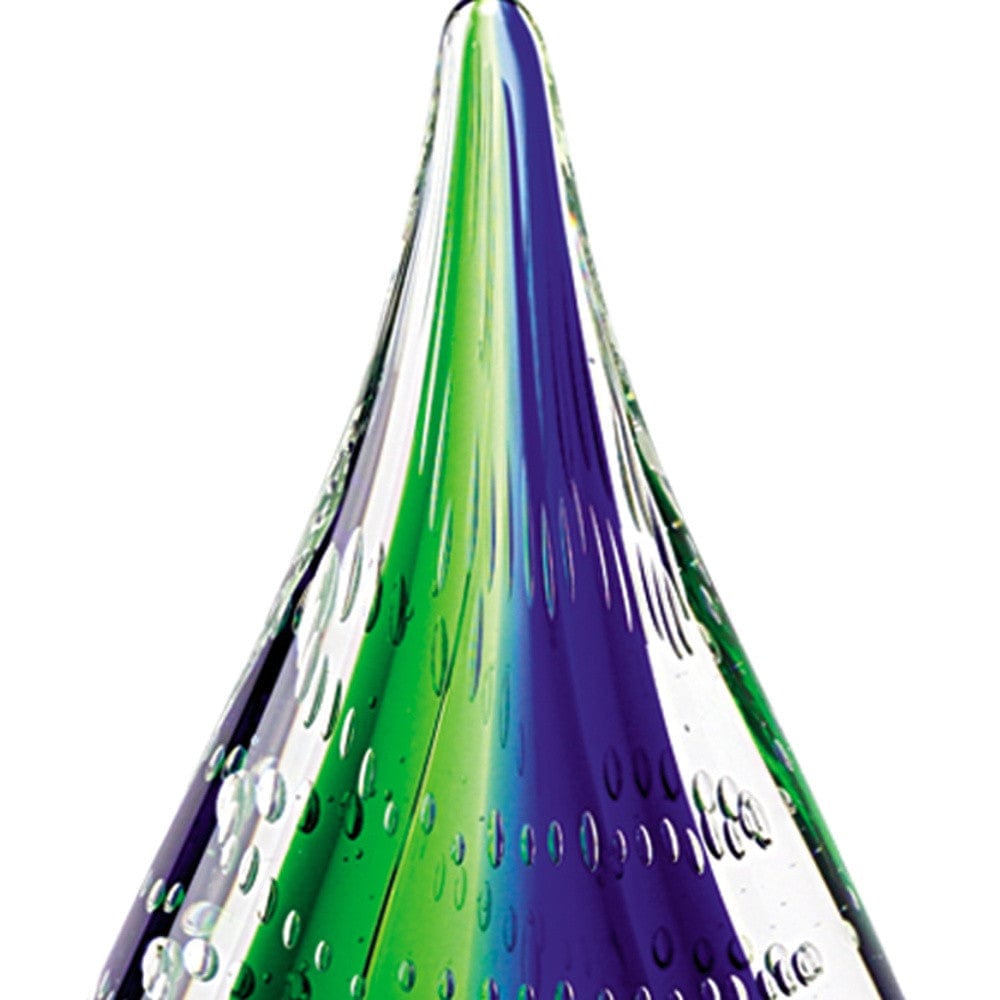9" Clear Blue and Green Murano Glass Modern Abstract Tabletop Sculpture - Homeroots - Flyclothing LLC