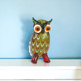 9" Green and White Murano Glass Owl Figurine Tabletop Sculpture - Homeroots