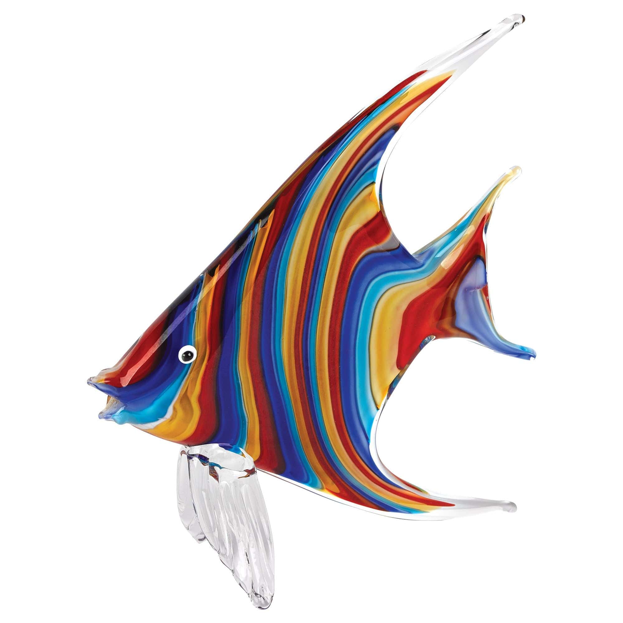 9" Blue and Red Murano Glass Fish Figurine Tabletop Sculpture - Homeroots - Flyclothing LLC